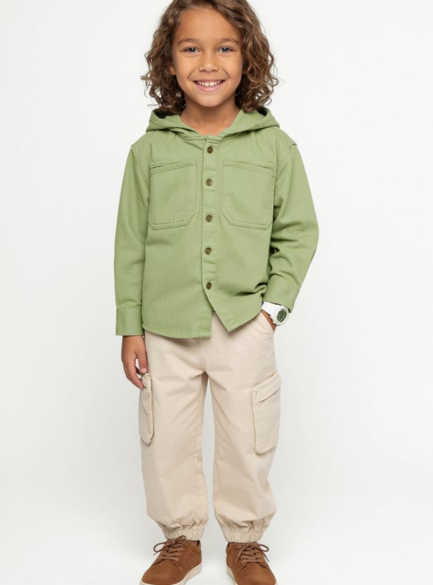 Boys Solid Hooded Shirt