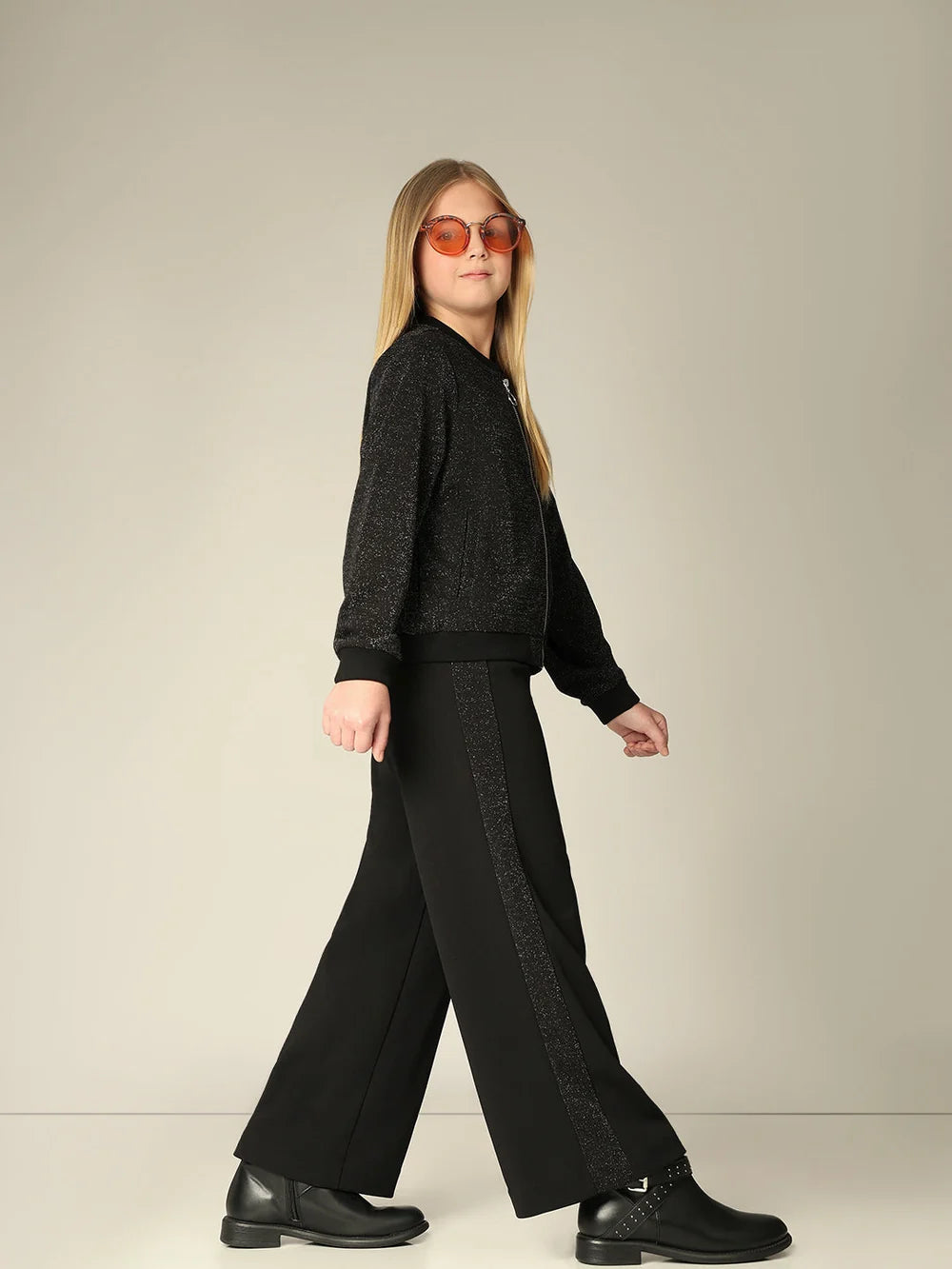GIRLS BLACK GLITTER WIDE LEG PANTS