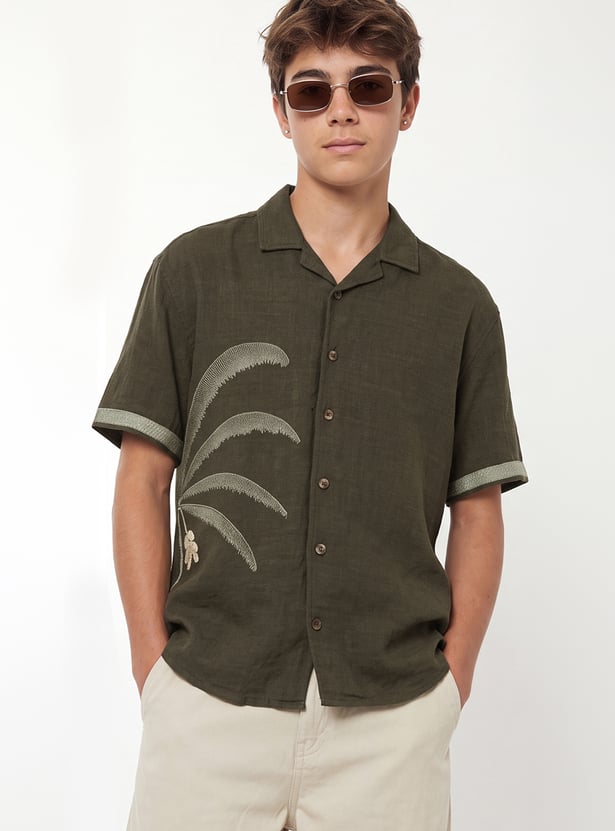 Boys Embroidered Oversized Shirt