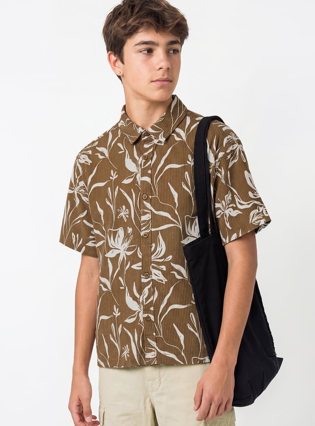 Boys Floral Print Oversized Shirt